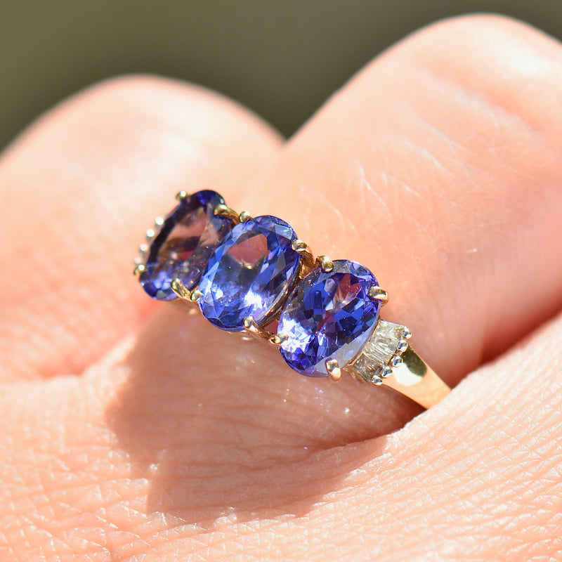 AAA Tanzanite and Diamond 9ct Yellow Gold Trilogy Ring (2.51cts)