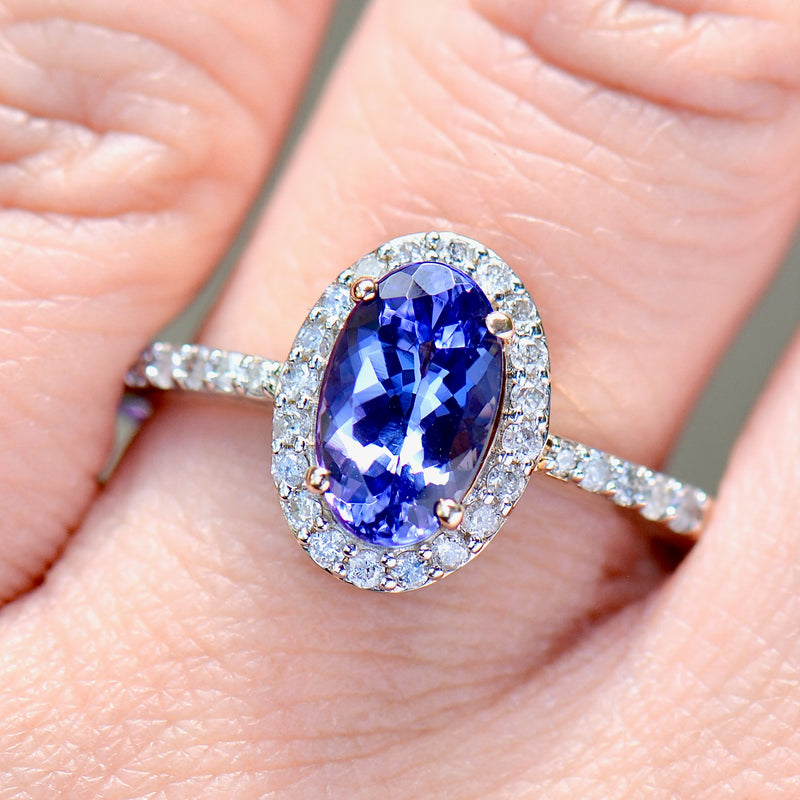 AAA Tanzanite and Diamond 9ct Yellow Gold Oval Halo Ring (2.00cts)