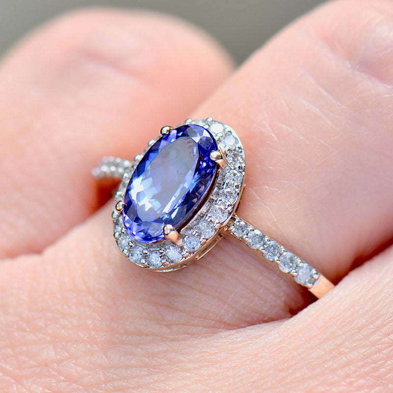 AAA Tanzanite and Diamond 9ct Yellow Gold Oval Halo Ring (2.00cts)