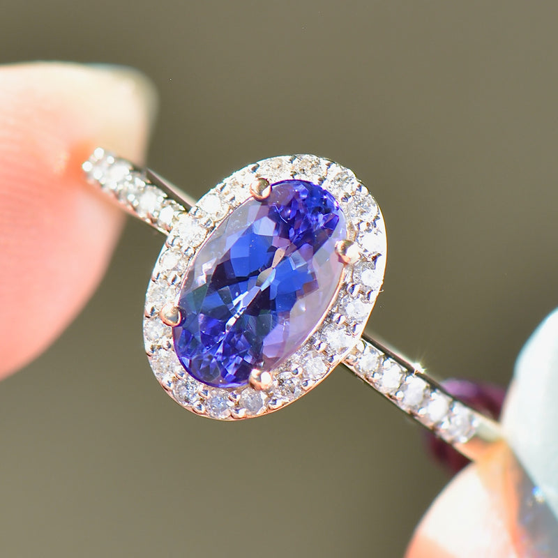 AAA Tanzanite and Diamond 9ct Yellow Gold Oval Halo Ring (2.00cts)