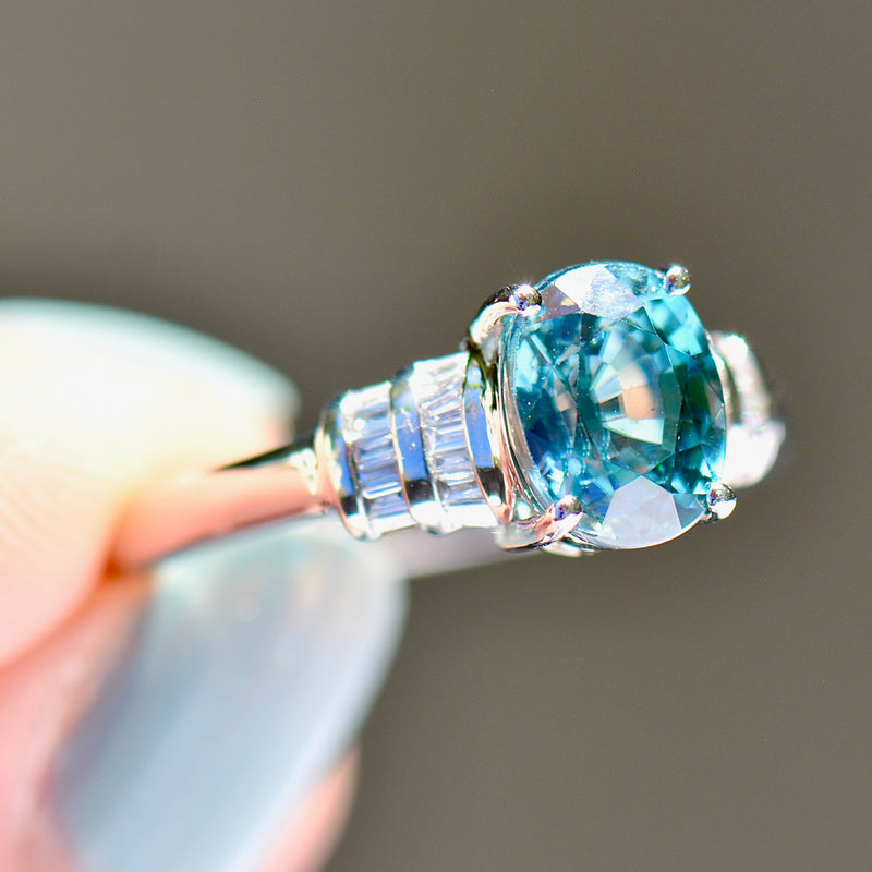 Blue Zircon and Diamond (VS/E-F) 950 Platinum Ring (3.93cts)