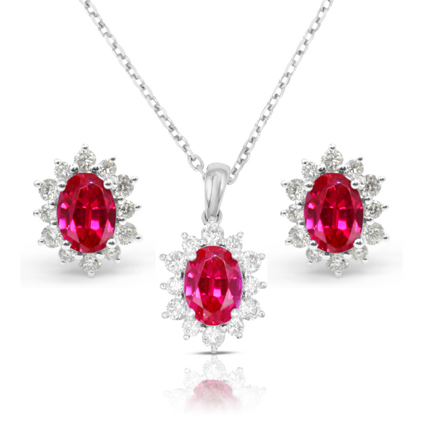 Lab-grown Diamond 0.82ct and Lab-Grown Ruby 3.66ct Jewellery Set in 9ct White Gold