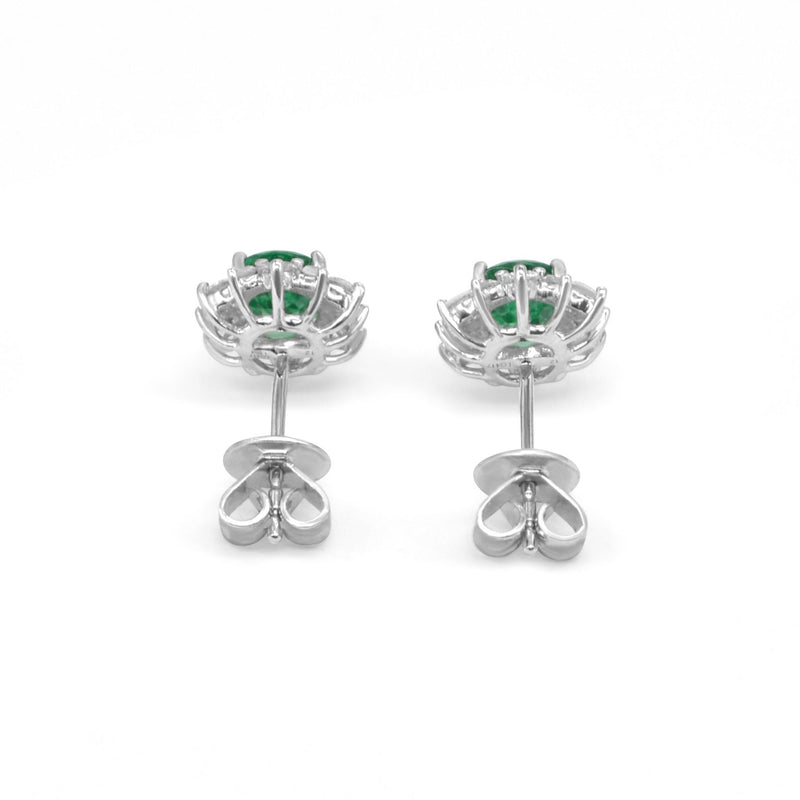 Lab-Grown Diamond 0.55ct and Lab-Grown Emerald 1.61ct Halo Stud Earrings