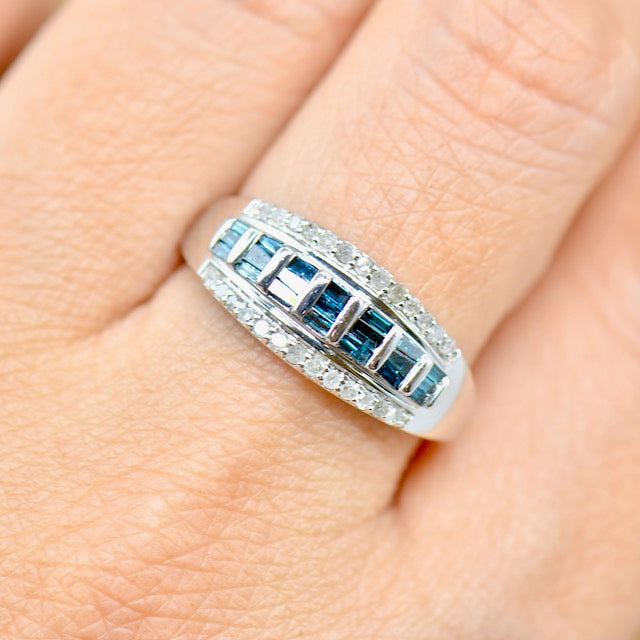 Blue and White Diamonds 9ct White Gold Band (0.50ct)