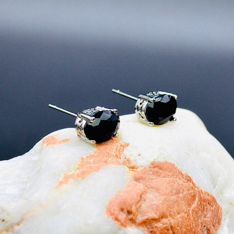 Natural Black Spinel Sterling Silver Earrings