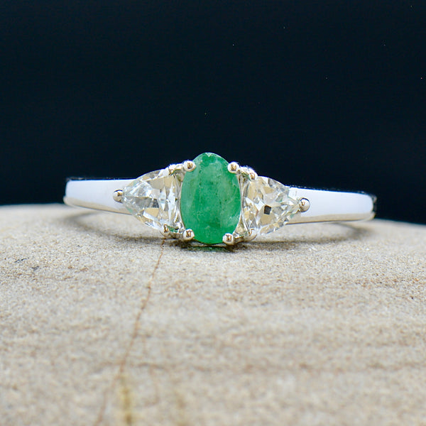 三部曲祖母綠和托帕石純銀戒指