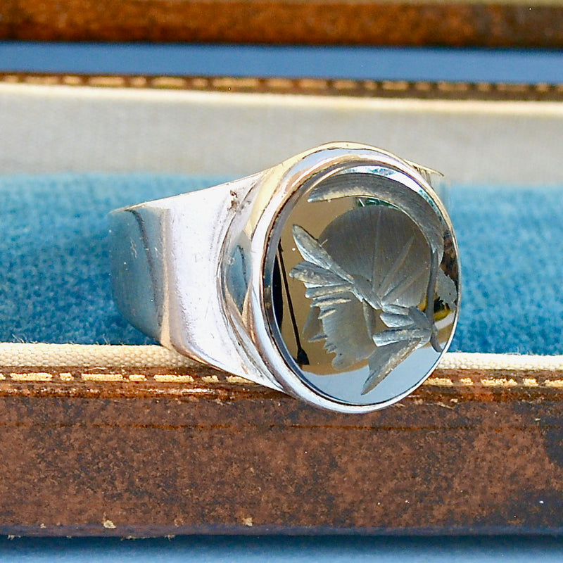 Vintage Silver Hematite Intaglio Ring