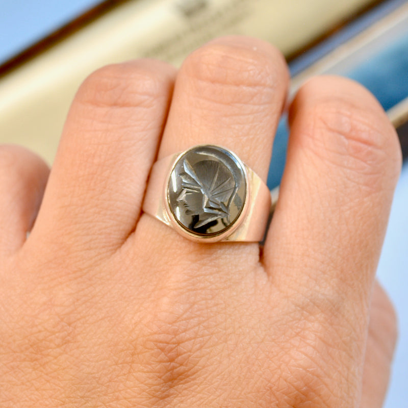 Vintage Silver Hematite Intaglio Ring