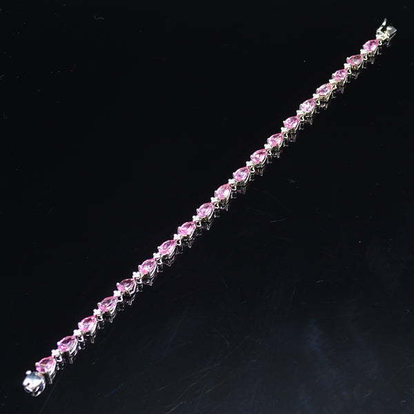 9CT White Gold Pink Topaz Tennis Bracelet