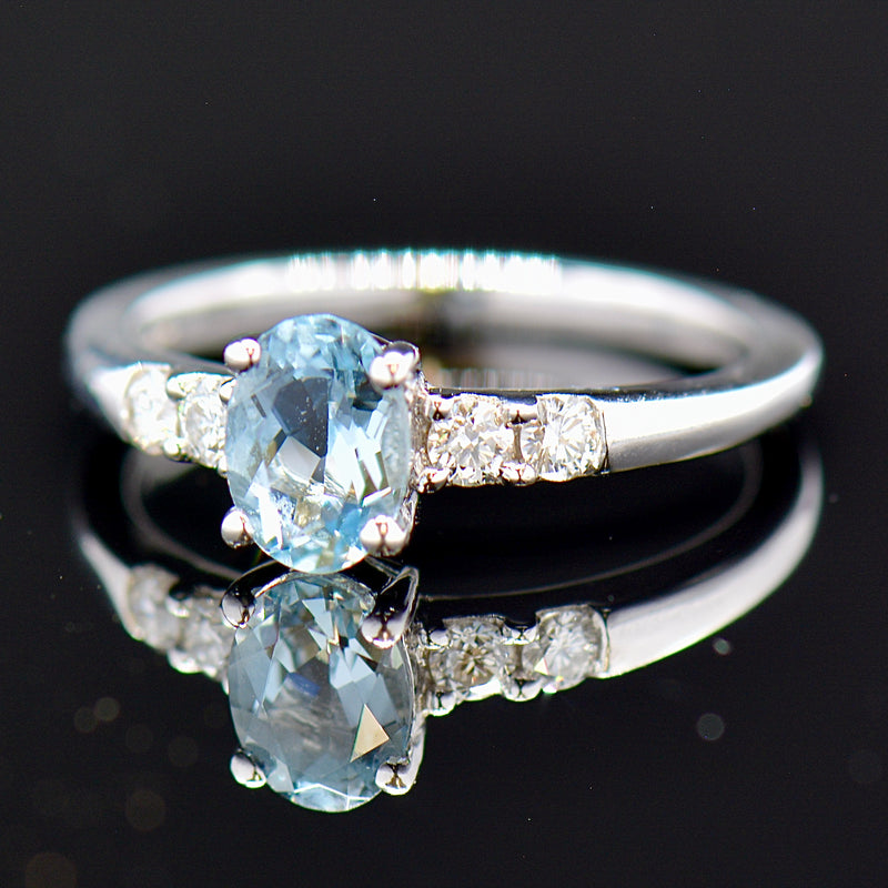 Vintage 18CT White Gold Aquamarine & Diamond Engagement Ring