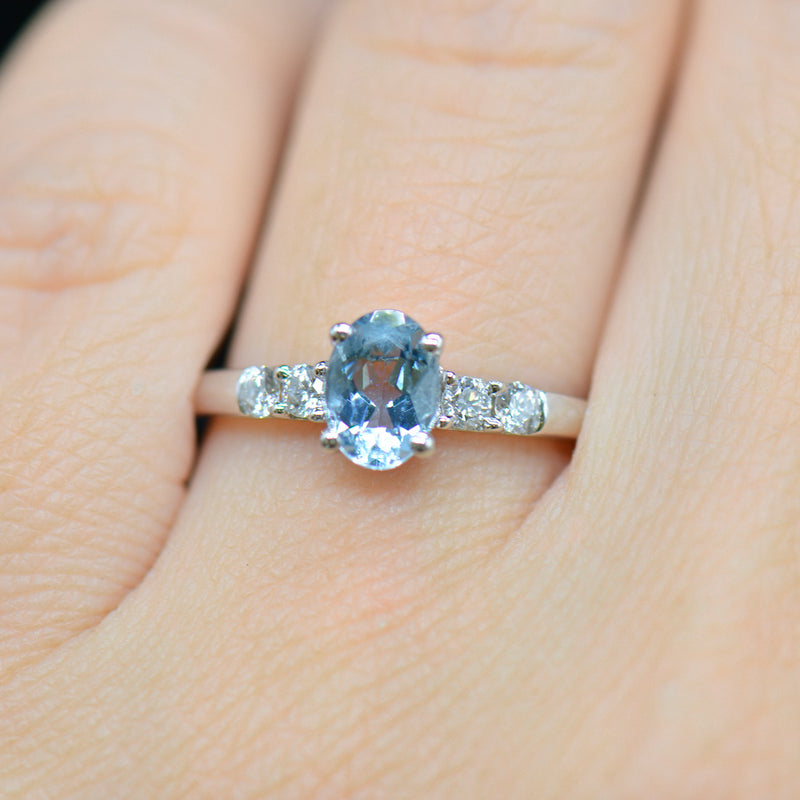 Vintage 18CT White Gold Aquamarine & Diamond Engagement Ring