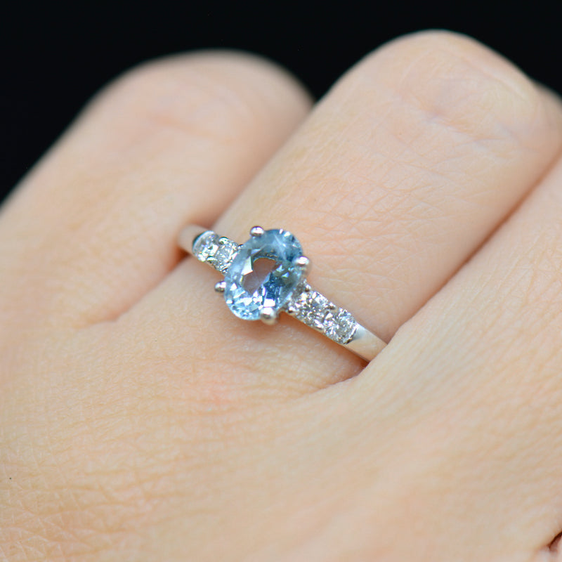 Vintage 18CT White Gold Aquamarine & Diamond Engagement Ring