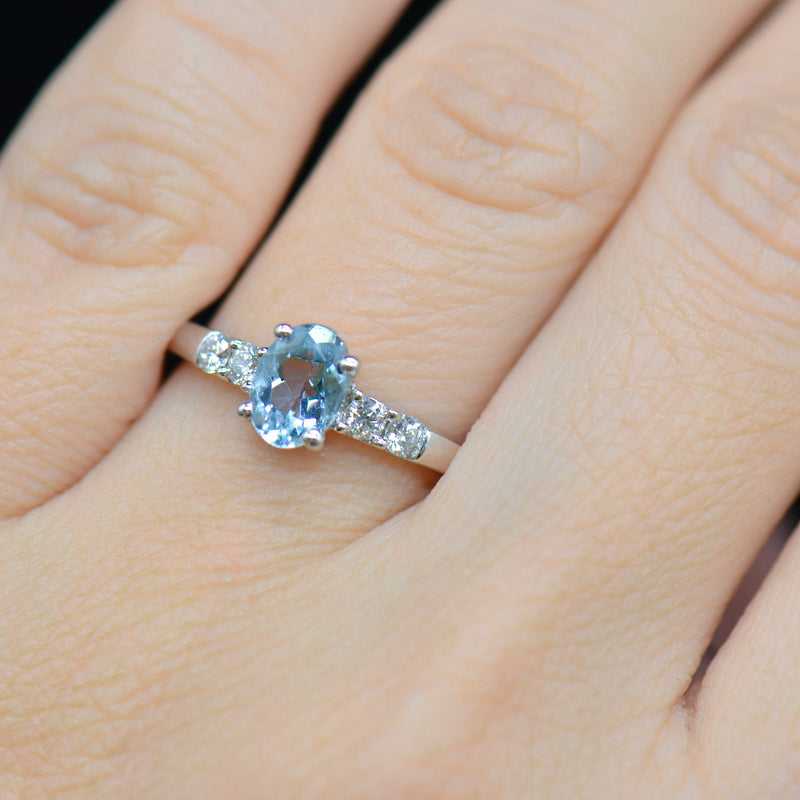 Vintage 18CT White Gold Aquamarine & Diamond Engagement Ring