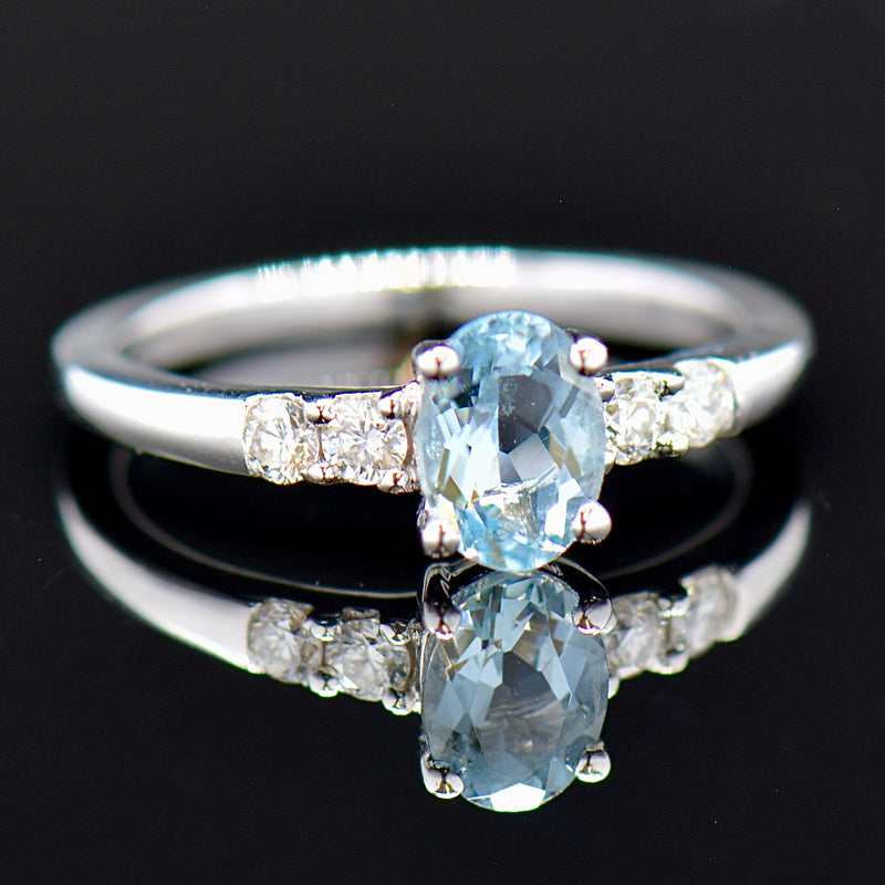 Vintage 18CT White Gold Aquamarine & Diamond Engagement Ring