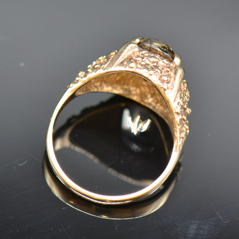 Vintage 1970s Abstract/Brutalist 9CT Rose Gold Smokey Quartz Dress Ring