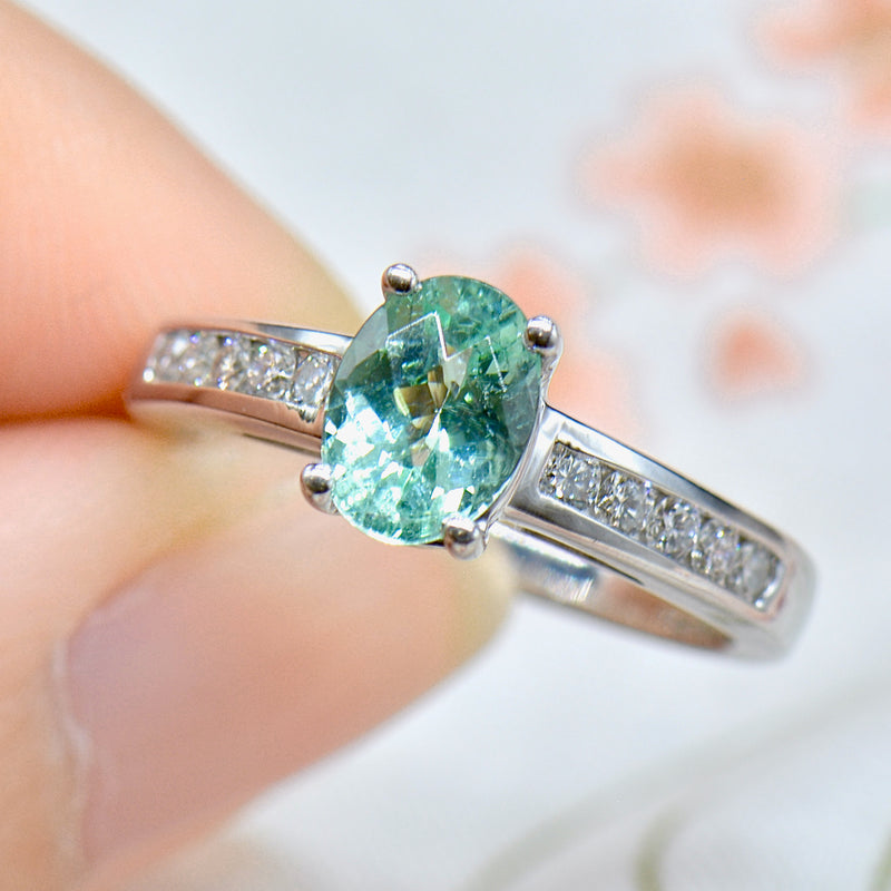 18CT White Gold Paraiba Tourmaline & Diamond Engagement Ring