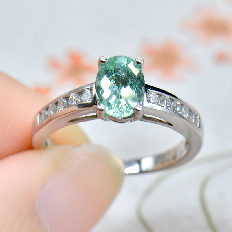 18CT White Gold Paraiba Tourmaline & Diamond Engagement Ring