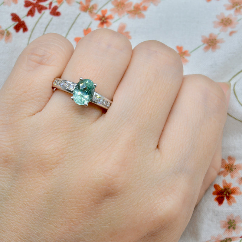 18CT White Gold Paraiba Tourmaline & Diamond Engagement Ring