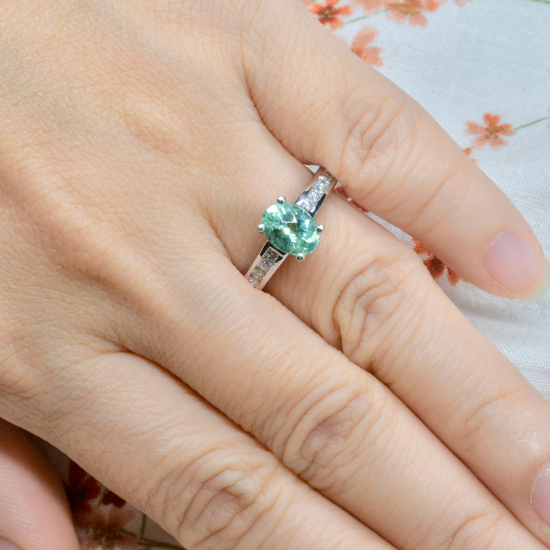 18CT White Gold Paraiba Tourmaline & Diamond Engagement Ring