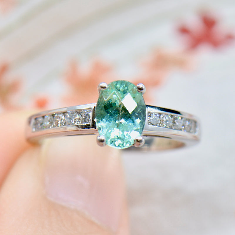 18CT White Gold Paraiba Tourmaline & Diamond Engagement Ring