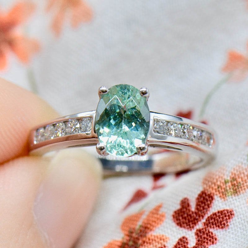 18CT White Gold Paraiba Tourmaline & Diamond Engagement Ring