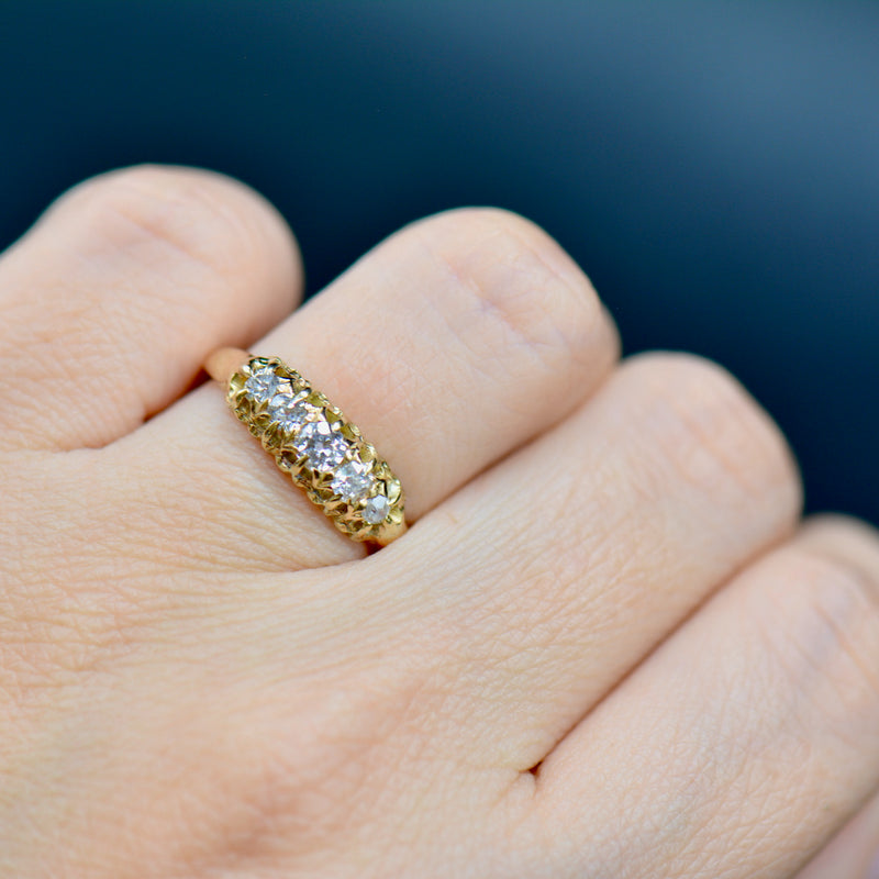 Antique Victorian 18CT Yellow Gold Half Hoop Old-Cut Diamond Ring