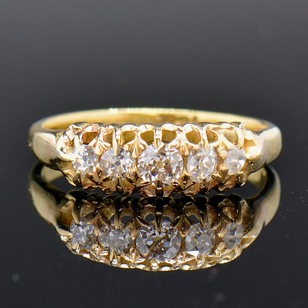 Antique Victorian 18CT Yellow Gold Half Hoop Old-Cut Diamond Ring