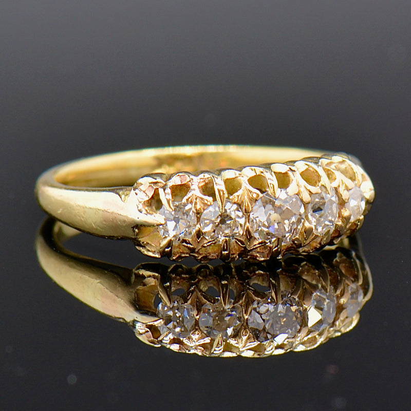 Antique Victorian 18CT Yellow Gold Half Hoop Old-Cut Diamond Ring