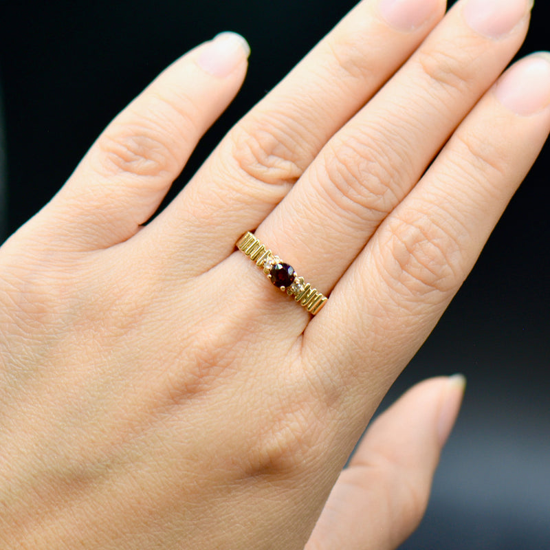 Almandine Garnet and Diamond 9ct Yellow Gold Ring