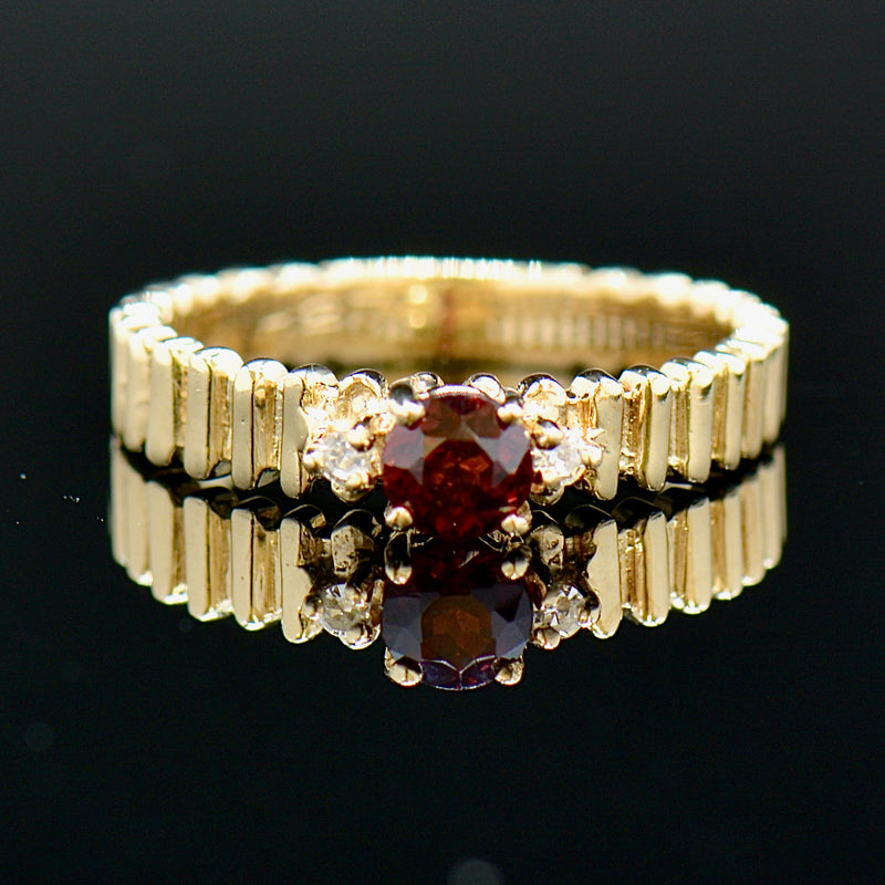 Almandine Garnet and Diamond 9ct Yellow Gold Ring