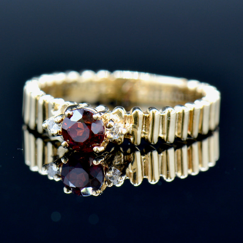 Almandine Garnet and Diamond 9ct Yellow Gold Ring