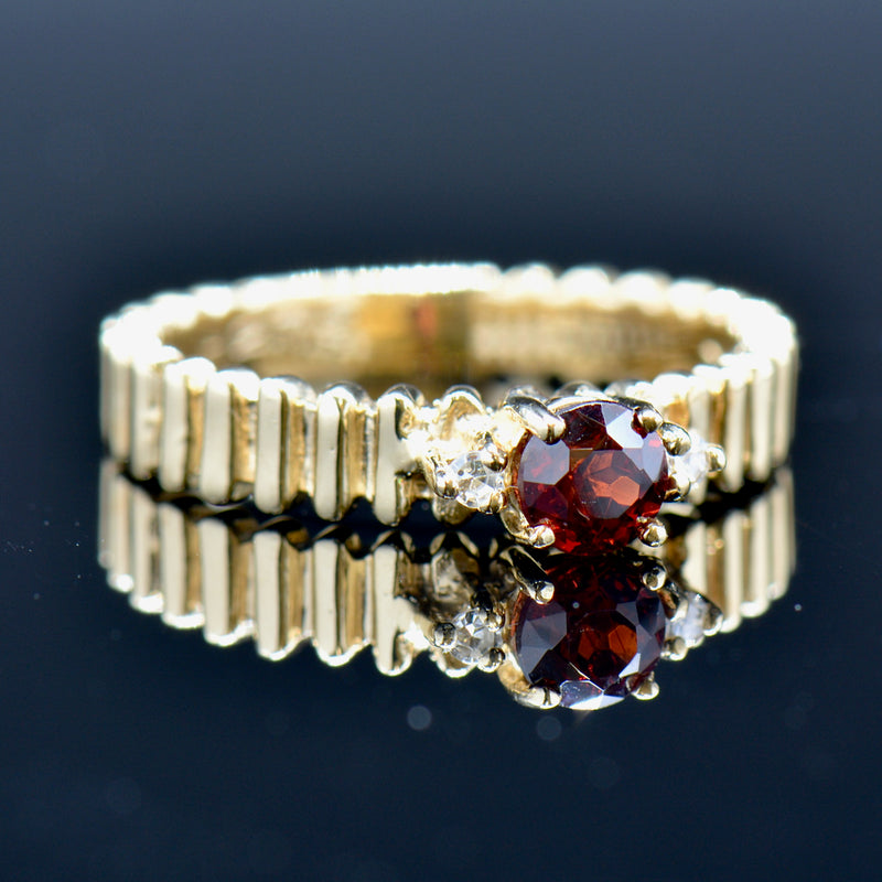 Almandine Garnet and Diamond 9ct Yellow Gold Ring