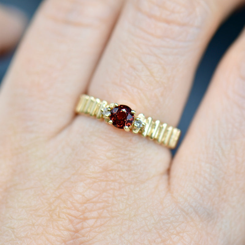 Almandine Garnet and Diamond 9ct Yellow Gold Ring