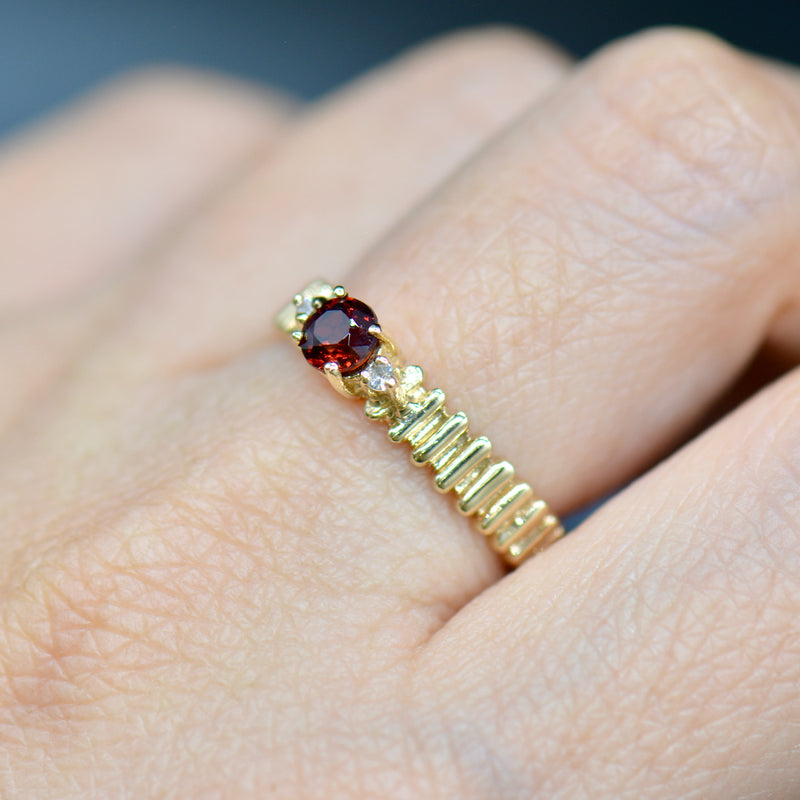 Almandine Garnet and Diamond 9ct Yellow Gold Ring