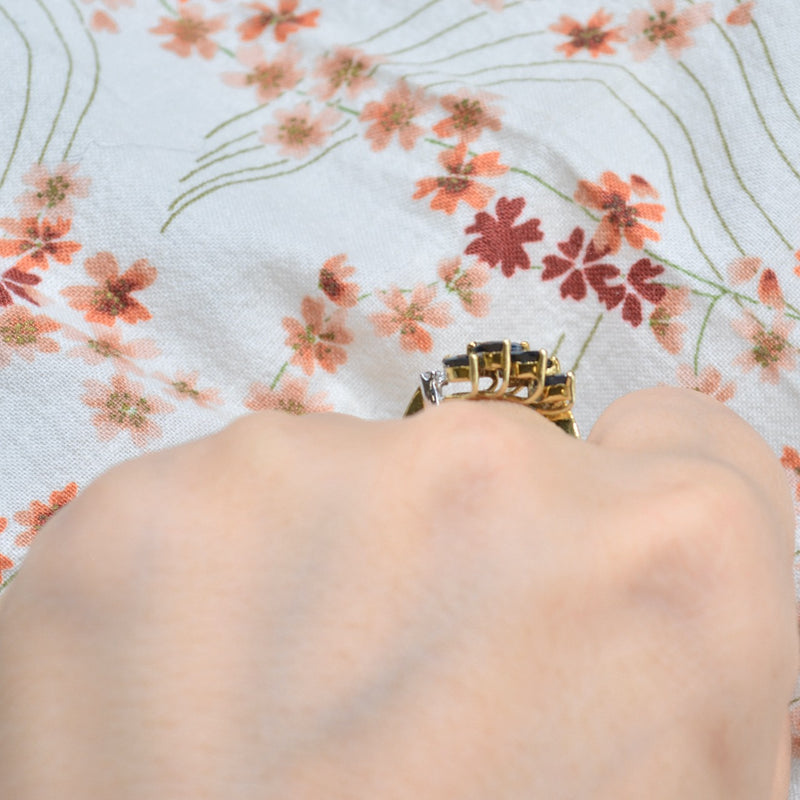 Vintage Blue Sapphire & Diamond Leaf Motif Ring