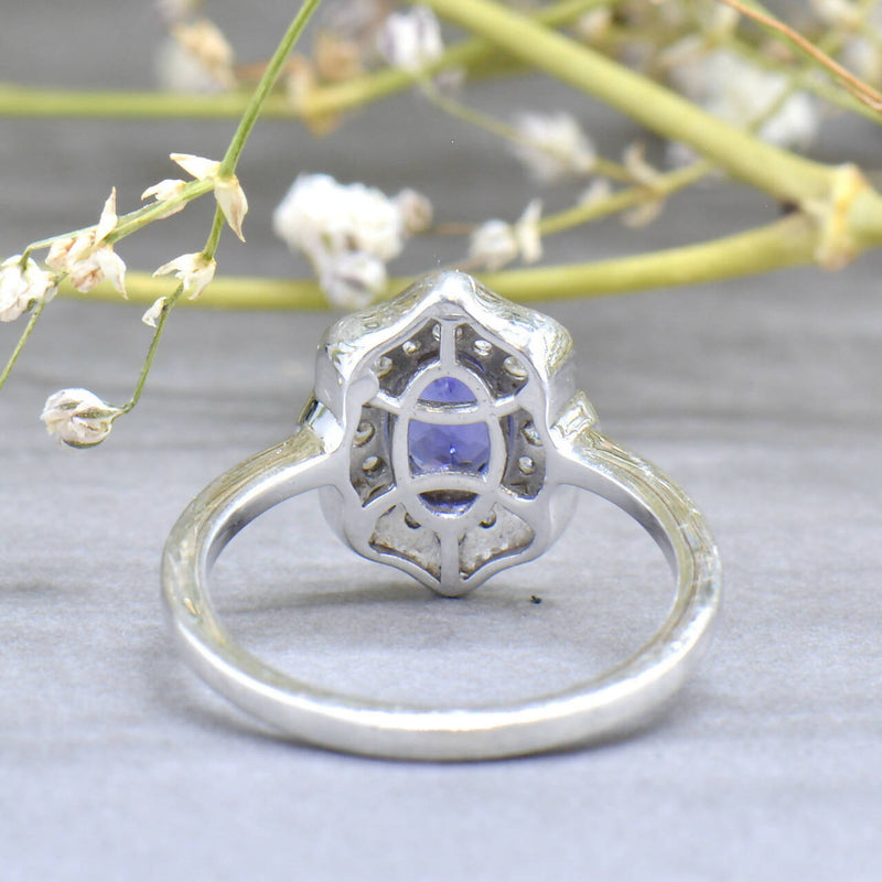 Tanzanite and White Zircons Silver Cluster Ring