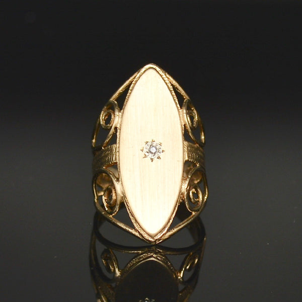 Vintage 9CT Yellow Gold Diamond Marquise Ornate Ring