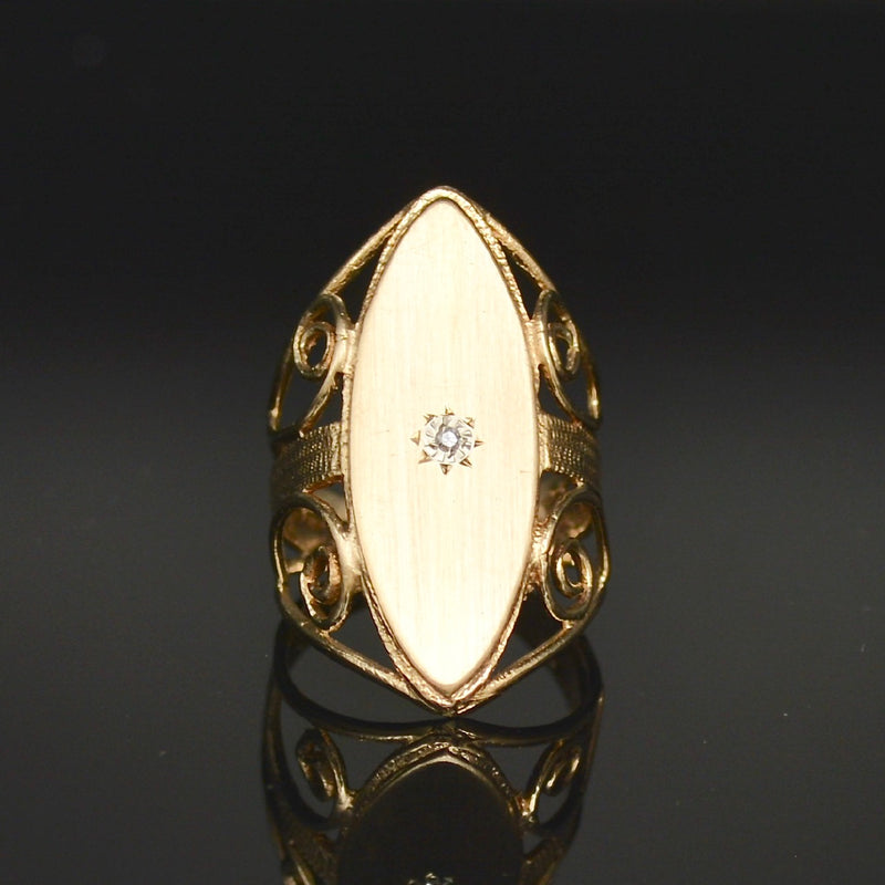 Vintage 9CT Yellow Gold Diamond Marquise Ornate Ring