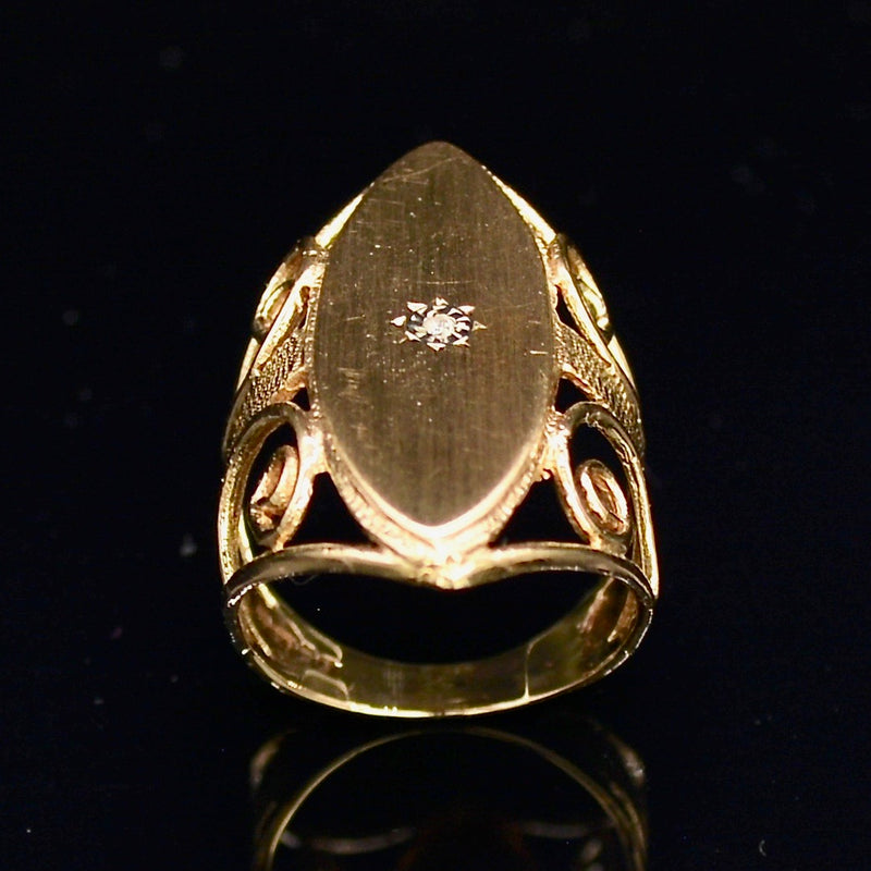 Vintage 9CT Yellow Gold Diamond Marquise Ornate Ring