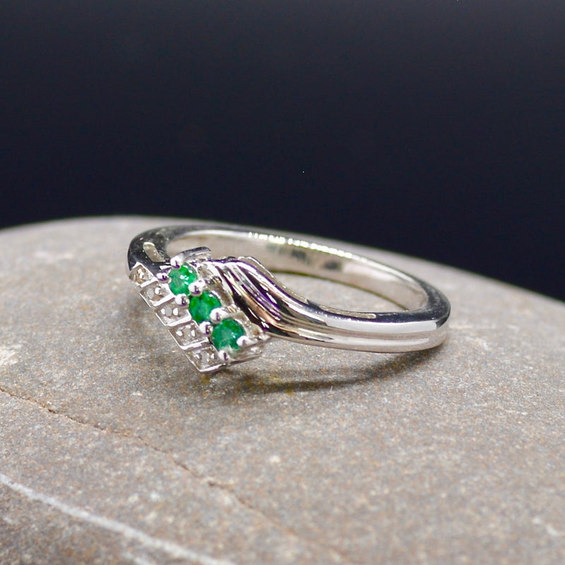 Emerald & Diamond Sterling Silver Ring