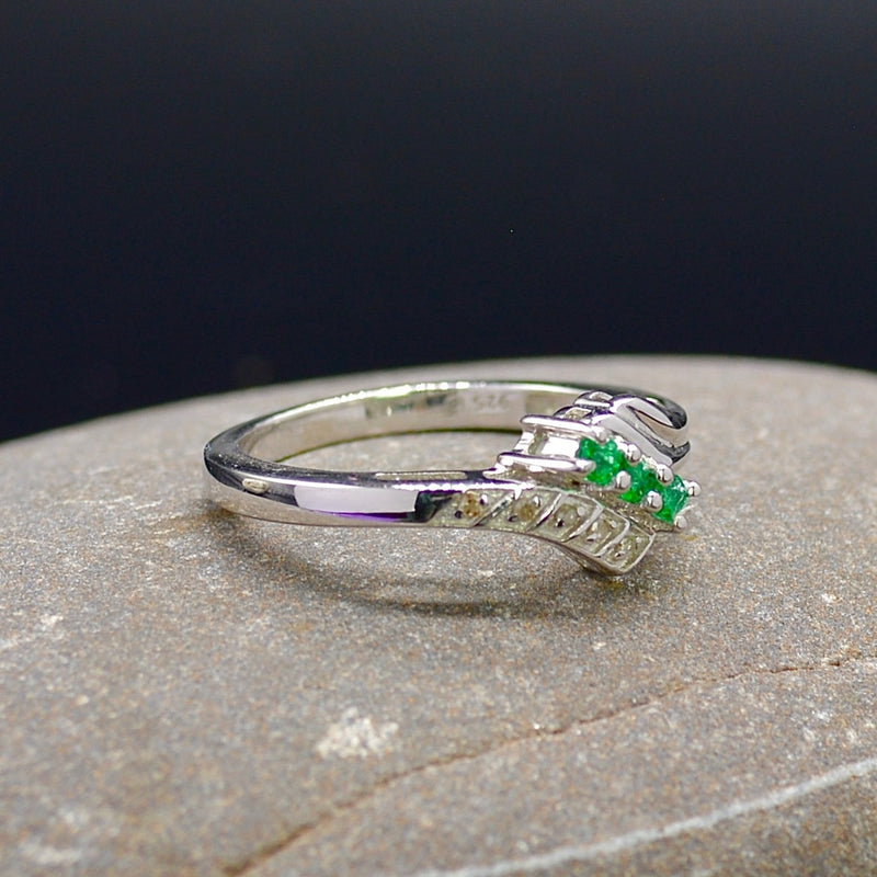 Emerald & Diamond Sterling Silver Ring