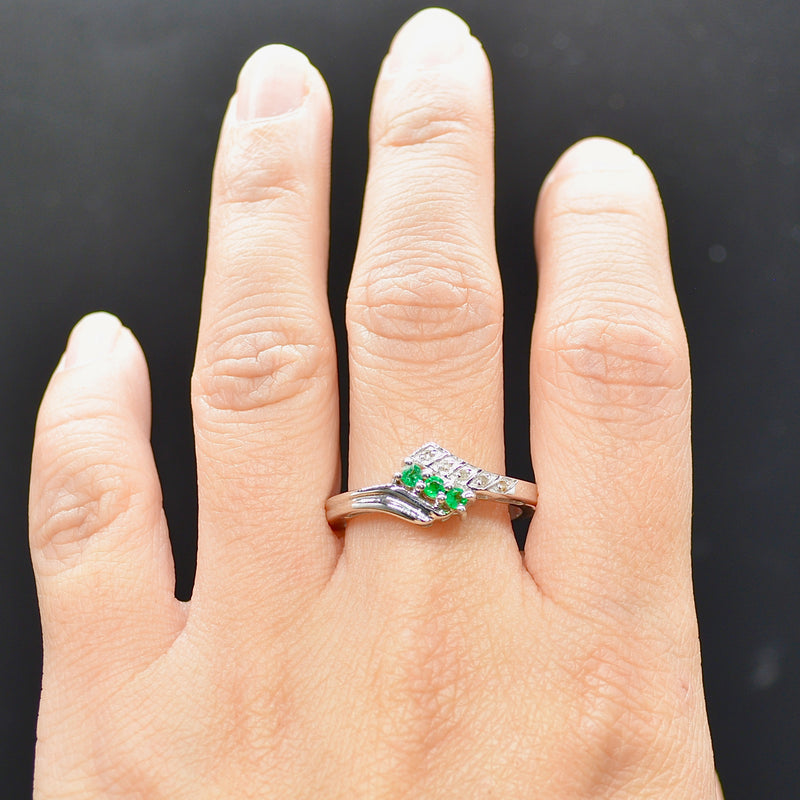 Emerald & Diamond Sterling Silver Ring