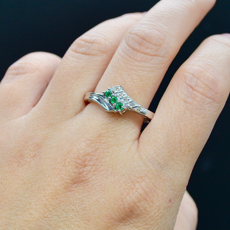 Emerald & Diamond Sterling Silver Ring