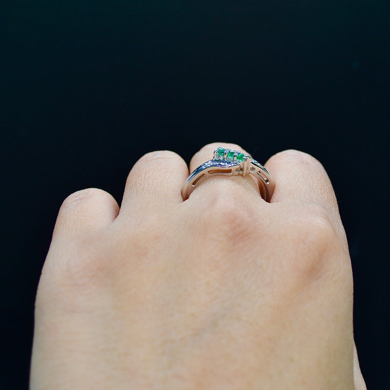 Emerald & Diamond Sterling Silver Ring