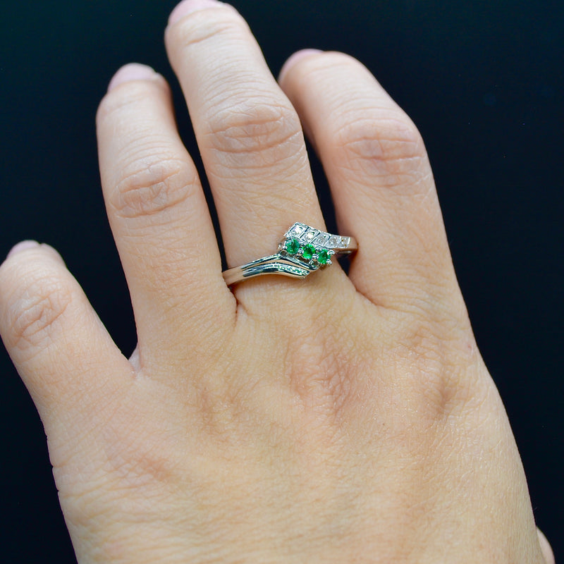 Emerald & Diamond Sterling Silver Ring