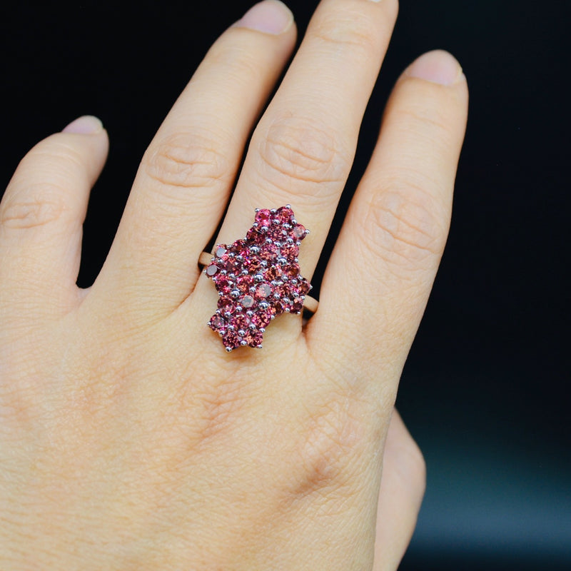 Garnet Cluster Sterling Silver Ring