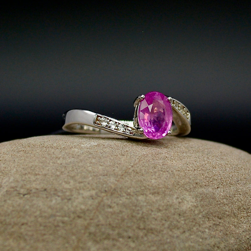 Sapphire Llakaka Hot Pink and White Topaz Sterling Silver Ring