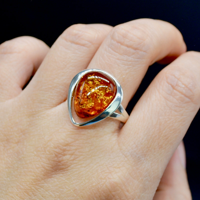 Baltic Cognac Amber Sterling Silver Ring