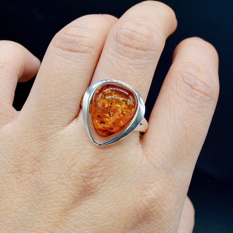 Baltic Cognac Amber Sterling Silver Ring