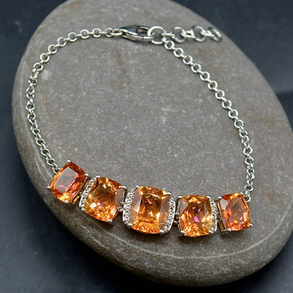 Padparadscha Quartz & White Topaz Sterling Silver Bracelet